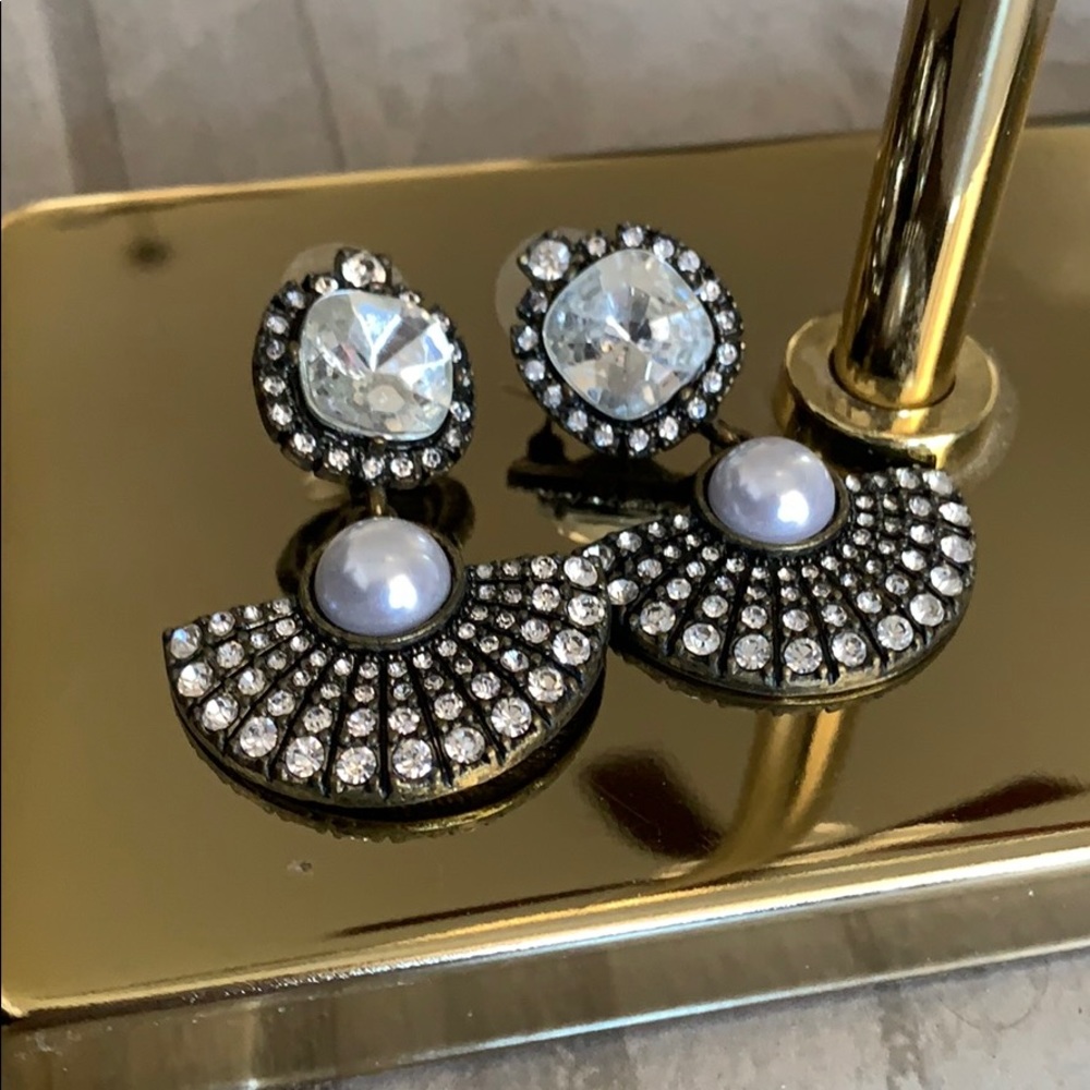 J. Crew crystal and pearl fan earrings